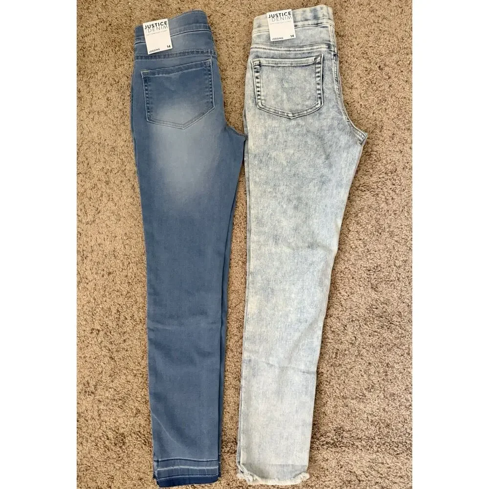 Lot Of 2 Justice Stretchy Girls' Pull On Jean Leggings Jeggings Pants Size 14